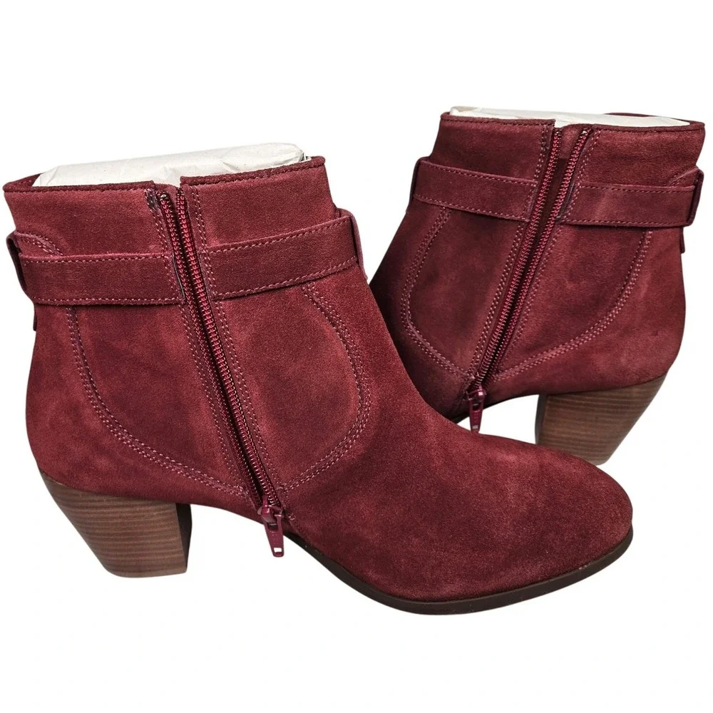Diba Sleek‎ Bootie Burgundy Suede Leather Ankle Boots Block Heel Size 10